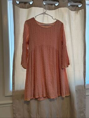 Peach Textured Mini Dress with Feminine Swing